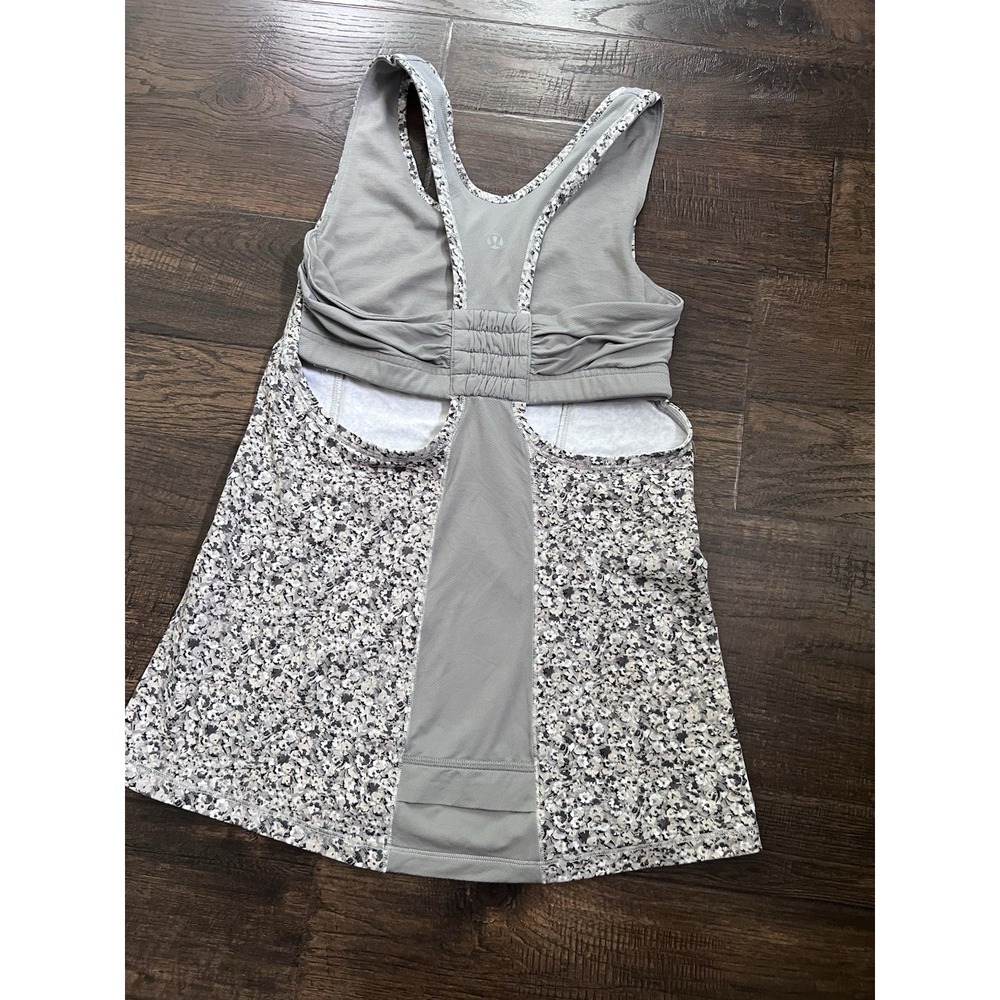 Lululemon Gray Floral Turbo Tank Top Racerback Ruched 4 Bra Athletica Run Tennis - Picture 6 of 10